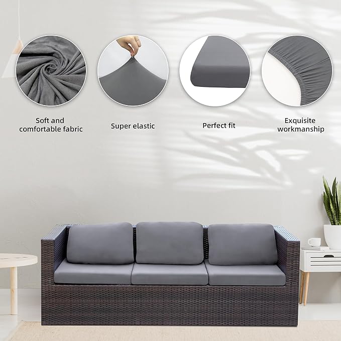 BIETYONE 8Pcs Stretch Patio Cushion Covers,Outdoor Couch Covers Replacement,Outdoor Couch & Sofa Slipcovers,for Patio Furniture Cushion Covers,Washable Reusable Furniture Protector (Gray, Cover Only)