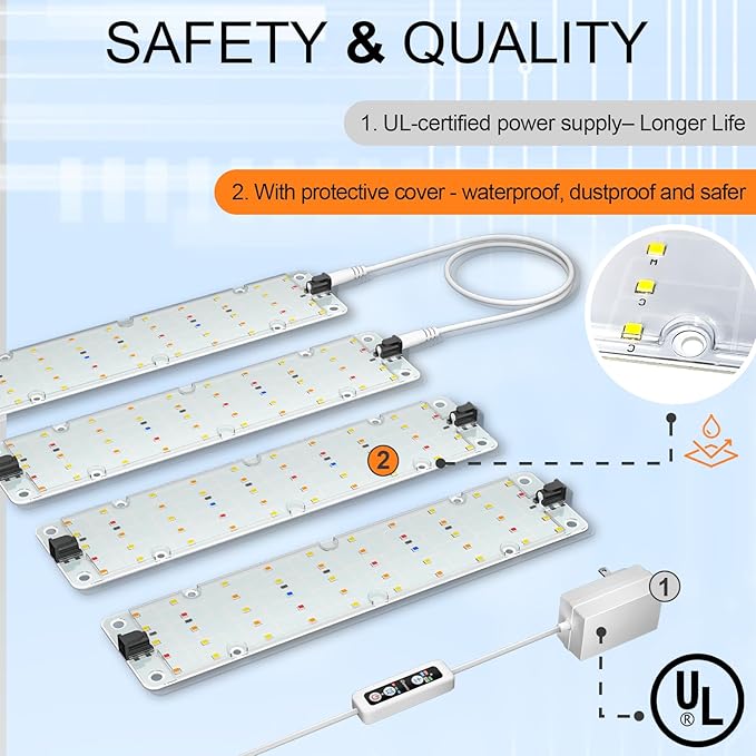 DOMMIA Grow Lights, 40W Linkable Grow Lights for Indoor Plants Full Spectrum, 6/12/16h Timer, Dimmable Ultra-Thin Plant Lights for Indoor Growing, Bluish White, 1-Set