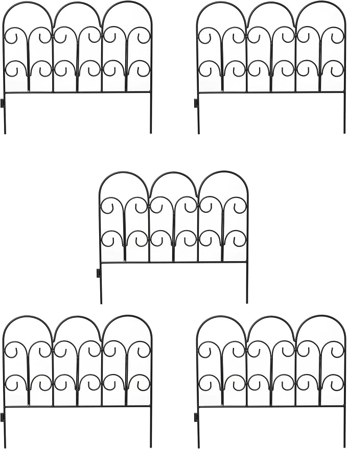 BIRDROCK HOME 5pk Ornate Landscape Edging Fence for Garden or Flower Beds - Durable Metal - Landscape Fencing