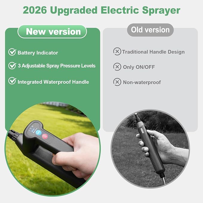 SideKing Battery Powered Sprayer 1.35 Gallon, 3 Adjustable Pressure Electric Weed Sprayer with Battery Indicator, Telescopic Wand & 4 Nozzles, Rechargeable Garden Sprayer for Lawn, Yard & Pest Control