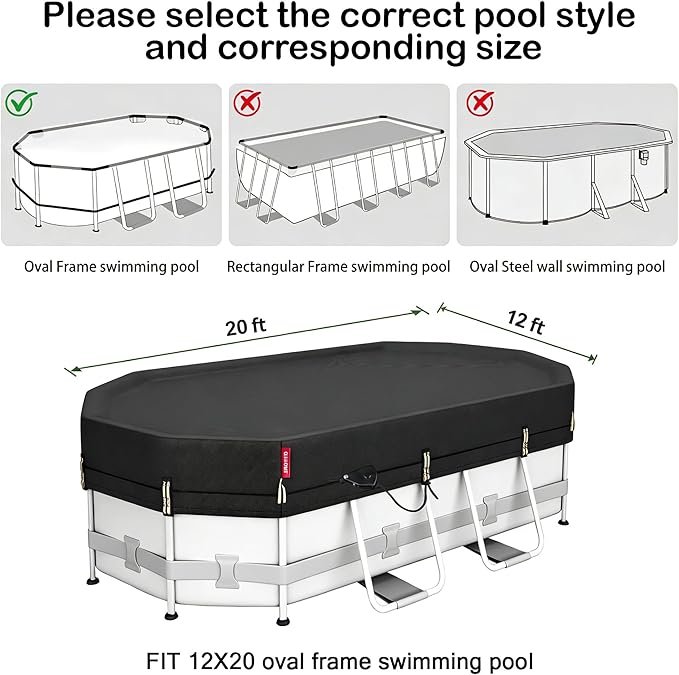 QH.HOME 12X20ft Oval Pool Cover,[Ultimate Windproof & Tear-Resistant Fabric],Snug Fit with Patented Ratchet & Weight Rings,Solar Pool Cover for Above Ground Pools, Blocks Leaves &Waterproof