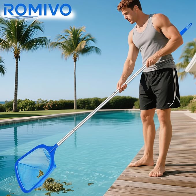 Hot Tub Pool Skimmer Net with Pole for Above Ground Inground Pool, Fine Mesh Pool Net Skimmer for Hot Tub Spa Fountain Pond, Pool Nets for Cleaning Length 31.7'' to 5.7 FT