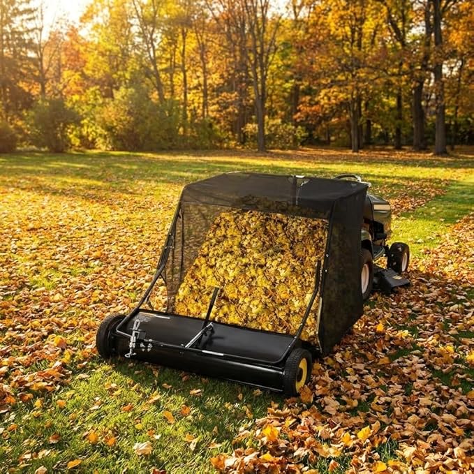 44" Heavy-Duty Tow-Behind Lawn Sweeper,Large-Capacity Leaf & Grass Collector with Adjustable Sweeping Height,Easy Dump Rope Design,for Lawn Tractors & ATVs,Efficient Yard Debris Removal for Lawn Care
