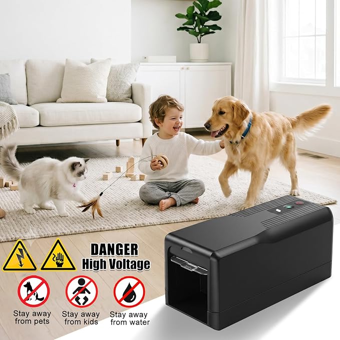 Electric Mouse Trap Indoor, 8000V High Voltage Mouse Zapper with Smart Indicator & Buzzer, Rechargeable Rat Traps with Anti-Escape Door, Reusable No-Touch Humane Killer for Home Kitchen Office