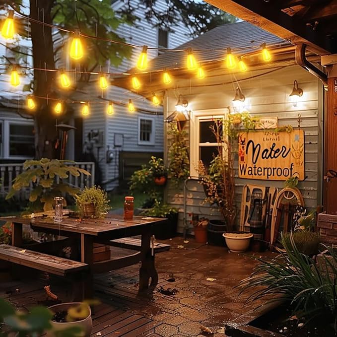 25FT Outdoor String Lights, Waterproof Patio Lights with Shatterproof ST38 Vintage Edison Bulbs, Connectable Outside Hanging Lights for Backyard, Porch, Deck, Balcony, Garden, 2500K Dimmable