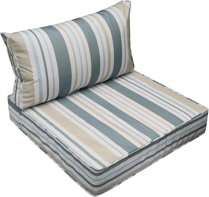 AAAAAcessories Outdoor Seat Cushions for Chairs, Fade-Resistant, Waterproof Patio Furniture Replacement Cushions, 24" x 24" x 5" + 24" x 13.5", Slate Gray Blue Coastal Stripe