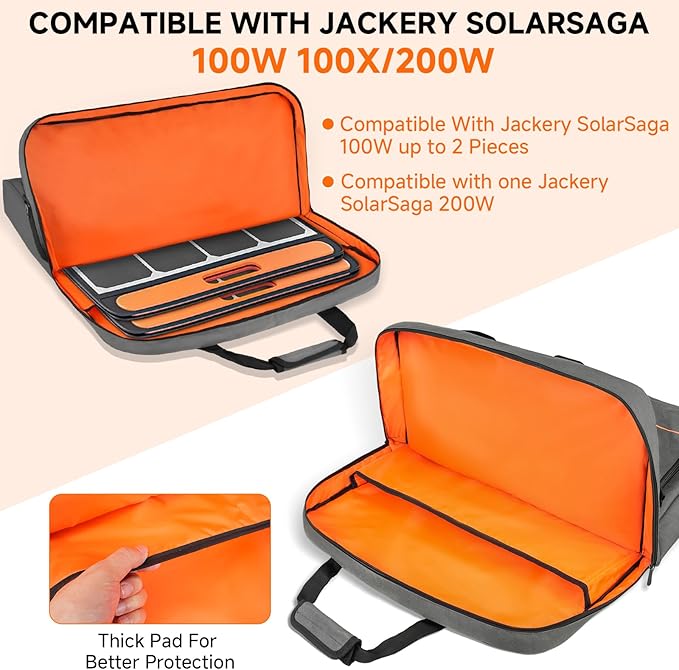 Solar Panel Storage Bag Compatible with Jackery SolarSaga 100/100X/200W & Anker Solix PS100/PS200, Padded Portable Carrying Case with Shoulder Strap & Pocket for Camping, RV, Outdoor, Gray