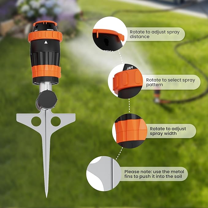 Giraffe Tools Garden Hose 5/8", Water Hose Heavy Duty, Flexible, Lightweight Hybrid Hose with Swivel Handle, with Water Timer Nozzle and Yard Sprinkler, 25ft Male to Female Fittings, Burst 600 PSI
