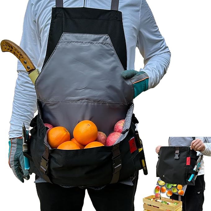 Gardening Apron Waterproof Cross Back Apron, Extra 600D Heavy Duty Apron Harvest and Large Quick Release Pockets