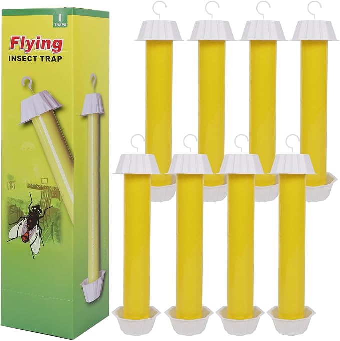 Fly Stick Sticky Fly Traps for Indoors Outdoor 8pk, Sticky Hanging Fly Stick, Flying Insect Trap, wasp Trap（Yellow 8PCS）