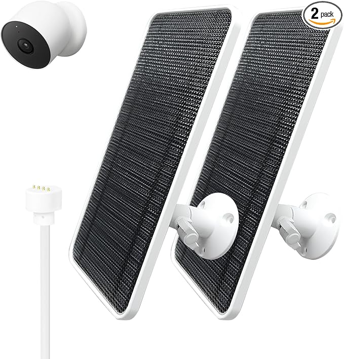 Solar Panel for Google Nest Camera, Compatible with Nest Cam Outdoor & Indoor (Battery Version), Continuous Solar Power, 360° Adjustable Mount, 10FT Charging Cable, All-Weather Durable, 2 Pack