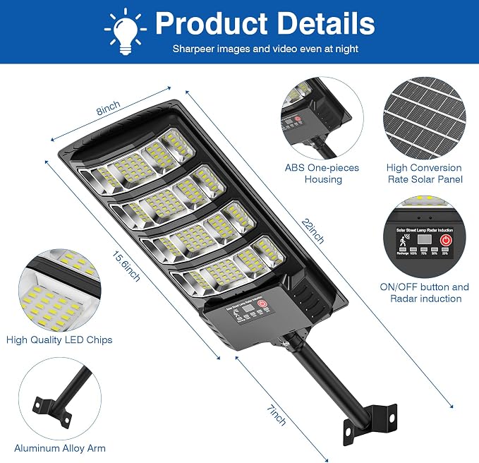 Solar Street Lights Outdoor Waterproof ,28000LM 6500K 320° Angle Flood light,5730 LED Solar Parking Light with Motion Sensor and Remote Control for Outdoor, Streets, Courtyards,Parking Garages,-4Pack