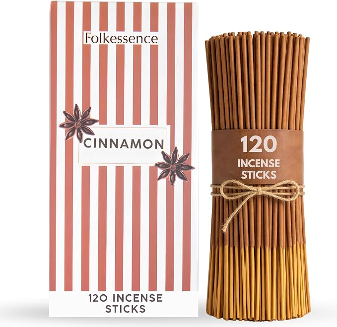 Folkulture Cinnamon Incense Sticks (120 Sticks) | Warm & Spicy Aroma Incense for Relaxation, Home Fragrance, Meditation & Yoga | Long Burning 45 Mins, Non Toxic, Charcoal Free Incense Sticks