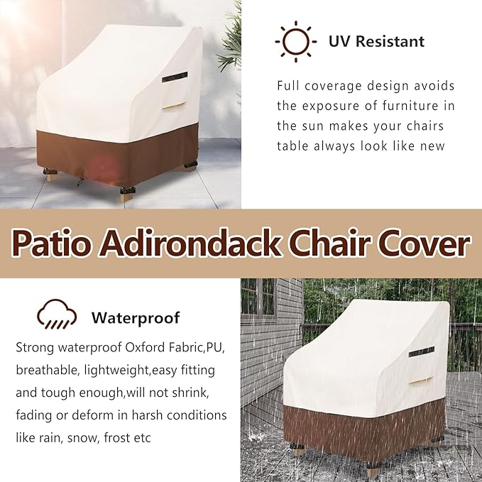 Patio Chair Covers Waterproof Heavy Duty Patio Furniture Covers for Outdoor Adirondack Chair 35 W x 37 D x 36 H inches,Beige & Brown