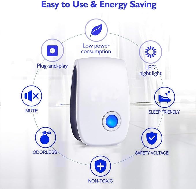 Ultrasonic Insect & Pest Repeller, Ultrasonic Mice Repellent for Insect, Roaches, Spiders, Ants, Bugs, Mosquitoes, Pest Control for House Garage RV Hotel, 6 Pack