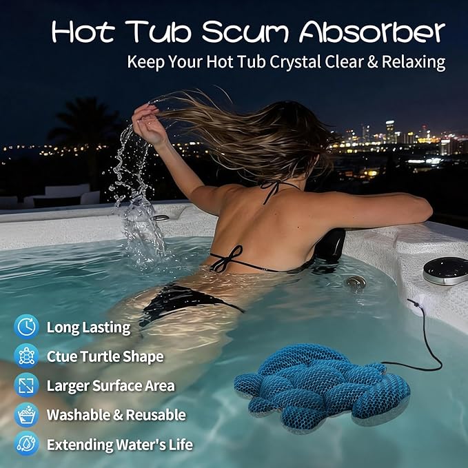 Hot Tub Scum Absorber, Turtle Hot Tub Skimmer 2 PCS, Reusable & Washable Scum Sponge for Hot Tubs to Soak Up Oils, Floating Spa Scum Absorber to Keep Water Clean & Clear for Pool, Bathtub