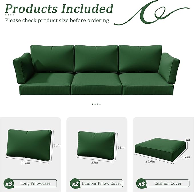 8p Outdoor Cushion Slipcovers Outdoor Patio Cushions Covers Replacement Waterproof with Zipper for 3-Seat Rattan Sofa Patio Furniture Cushion Covers, Covers Only