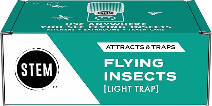 STEM Flying Insect Trap - Indoor Fruit Fly & Gnat Catcher for Home, Kitchen & Any Room, Attracts & Traps Bugs, Soft Blue UV Light - Includes 2 Plug-in Devices & 4 Cartridges