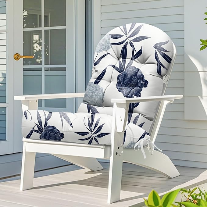Adirondack Chair Cushion Waterproof Indoor Outdoor Rocking Chair Cushion 44 Inches Patio High Back Chair Cushions Thickened Adirondack Rocking Chair Cushions with Ties, Blue Enchantress