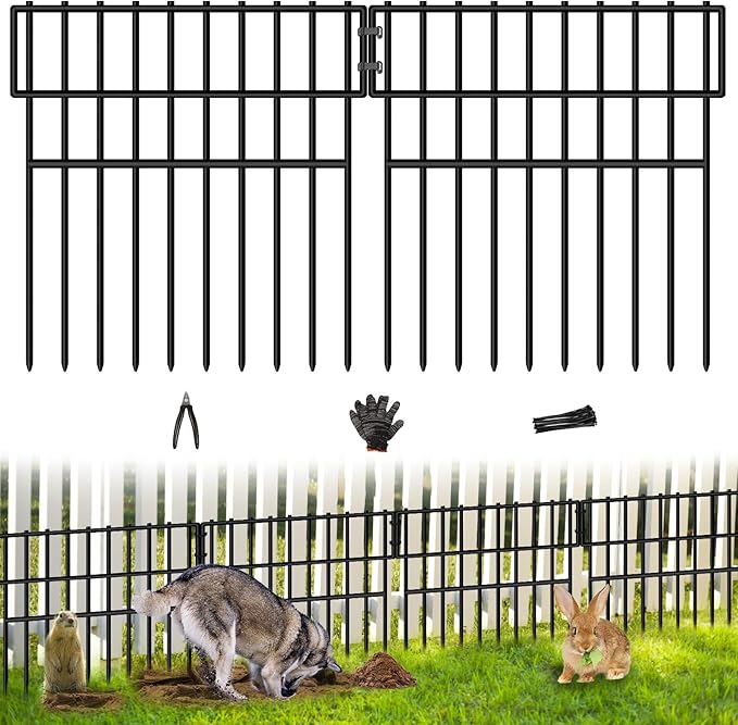 17ft(L) X 13in(H) Animal Barrier Fence, 12 Panels No Dig Fence for Dogs, 1.52IN Gap Anti Digging Dog Barrier, Rustproof Metal Garden Edging Border Defense for Outdoor, Yard, Lawn