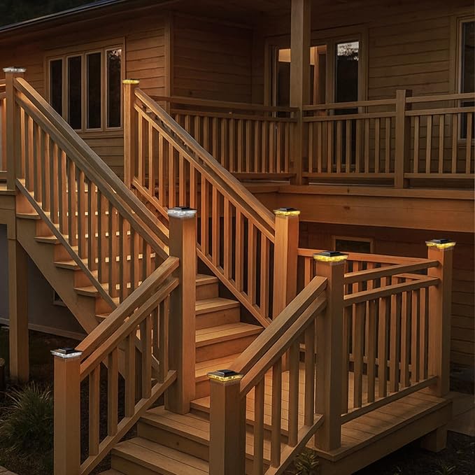 btfarm 4x4 Solar Post Cap Lights Outdoor, 2 Modes 16 LED Fence Deck Post Lights, 6 Pack Waterproof Solar Powered Lighting Outside Fit 4x4 3.5x3.5 Wooden/Vinyl for Porch Patio Garden, Copper Cap