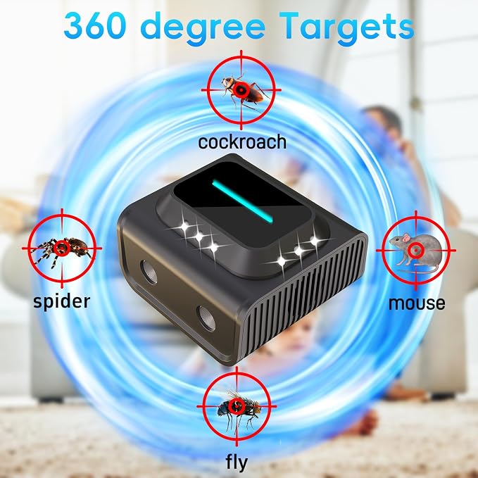 Ultrasonic Rodent Repeller Plug in for Mouse, Rats Squirrels Electronic Pest Repellent Indoor Mouse Traps Deterrent Indoor for Home, Kitchen, Attic, Garage Humane Rat Control (Black)