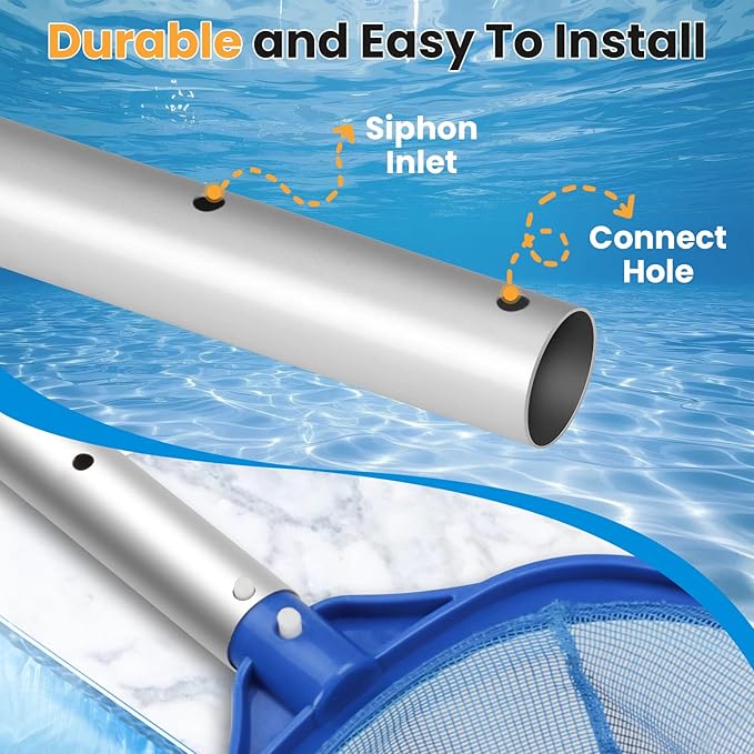 Pool Pole, 12FT Telescopic Pool Cleaning Pole, Professional Aluminum Swimming Pool Poles, 1-1/4" Universal Connector for Skimmer Net, Brush & Vacuum Head