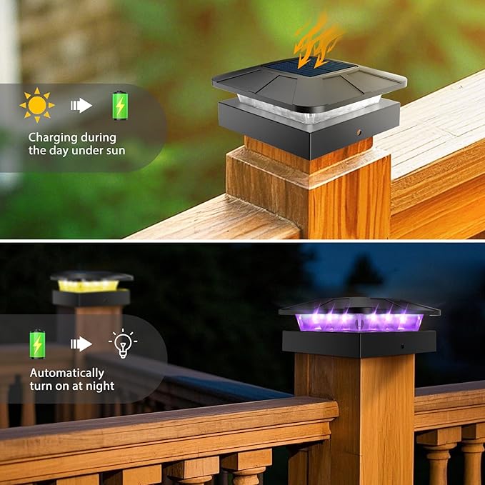 Peasur 4x4 Solar Post Cap Lights RGB Color Changing, 16 Pack Outdoor LED Fence Light Solar Powered Waterproof, Wood/Vinyl Posts Top Lighting for Outside Deck Yard Garden Patio