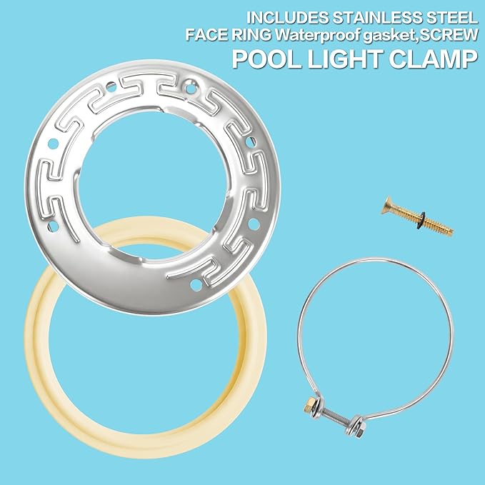 6 Inch Spa Light Maintenance Kit Replacement Parts - Includes #79111600 Fixing Clamp, #79108600 Sealing Ring & #79210400 Stainless Steel Face Ring - Compatible with 6" Inground Pool Lights