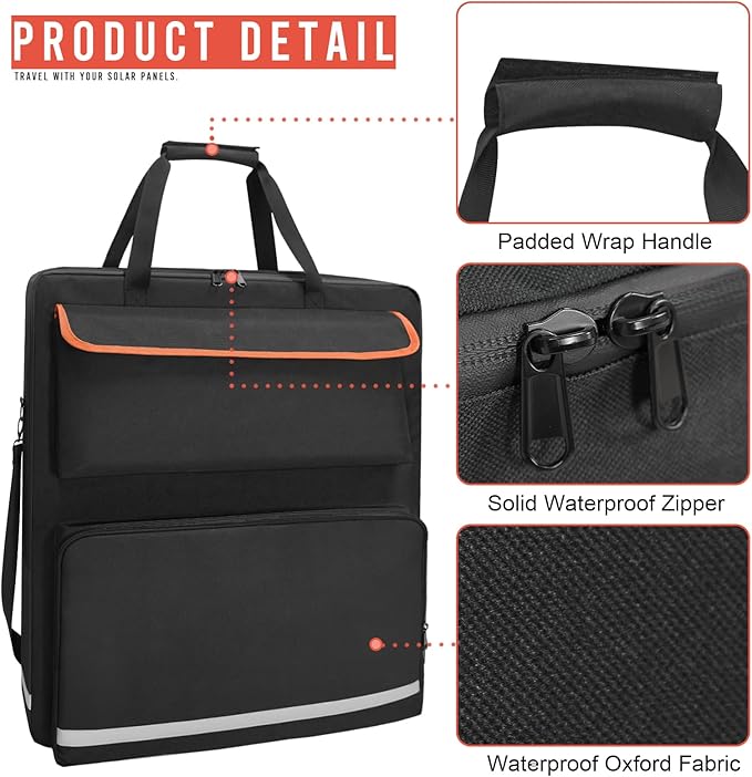 ORKELS Solar Panel Storage Bag for 2 Solar Panels, Carrying Case for Jackery SolarSaga 100W 100X 200W, Double-Layer Solar Panel Carrying Case with Multi Pockets