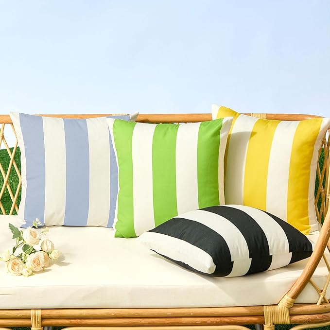 Allorry Outdoor Pillow Covers 18x18 Set of 2 Sky Blue Striped Decoration Throw Pillow Covers for Spring Fall Outdoor Waterproof Garden Patio Furniture Sofa Bed Home Decor JB007-K18