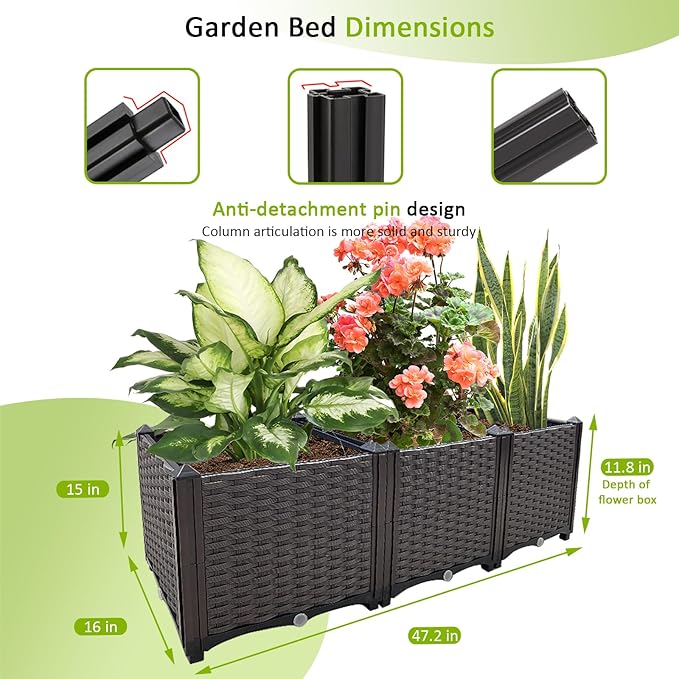 Raised Garden Bed Large Planters for Outdoor Plants Rectangular Elevated Planter Boxes Patio Balcony Deck for Planting Flowers, Vegetables, Tomatoes, and Herbs