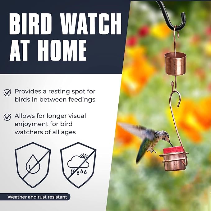 Monarch Abode Hanging Hummingbird Feeders for Outdoors – Pure Copper Handcrafted Single Hanging Hummingbird Feeder, Decorative Humming Bird Feeders for Outdoors Garden Patio Deck, Pack of 2