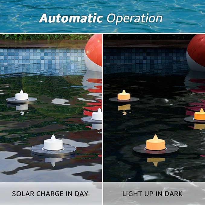 Solar Floating Pool Lights, 3-Pack Solar-Powered Float Candles Lamps Tea Light for Pond Party Garden Backyard Outdoor Decor