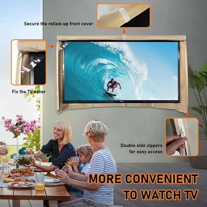 HOMEYA Outdoor TV Cover 52-55 Inch with Clear Scratch Resistant Front Flap+Outdoor TV Cover 52-55 Inches, 600D Weatherproof & Waterproof TV Screen Protector, Fits Most TV Mounts Stands with Remote