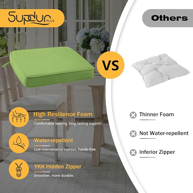 Outdoor Sunbrella Square Corner Seat Cushion, 19"x19"x3", Set of 4, Non Slip Seat Cushion Pads with Removable Cover for Patio Furniture, Garden Yard Lawn, Canvas Ginkgo