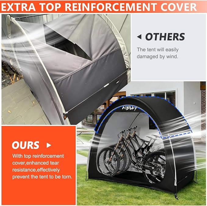 Bike Storage Shed with Rain Cover,2X Sturdy 600D Polyester Cloth,Waterproof Outdoor Bicycle 2-3 Bikes Tent,Waterproof Zipper,Garden Tools,Toys,Backyard Mowers Shelter,8X Windproof Ropes
