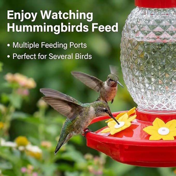 Fchstaer Glass Hummingbird Feeders for Outdoors Hanging Ant and Bee Proof 16OZ 2 Pack Clear Pineapple Humming Bird Feeder with 6 Feeding Ports and Ant Moat Hummingbird Gifts for Women Garden Decor
