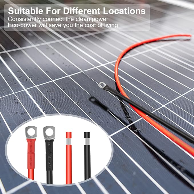 8 Gauge Battery Cable 8FT, 8 AWG Battery Cable Connect Battery and Charge Controller for Solar Panel Automotive RV Motorcycle Marine (8AWG 8FT)