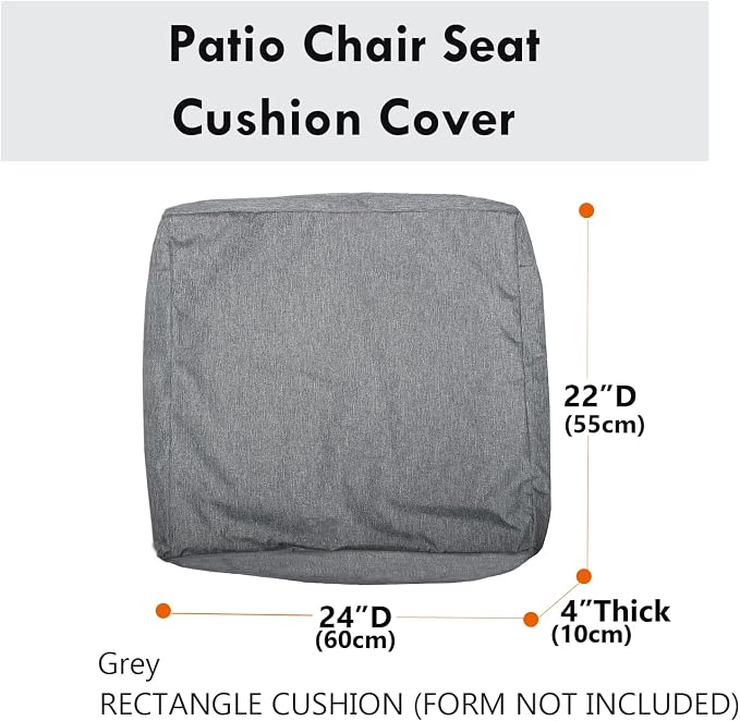 Patio Seat Cushion Covers,Washable Slip Covers Replacement,Waterproof Outdoor Furniture Chair Cushion Pillow Seat Cover for Couch,Garden,Sofa,Gray,24"×22"×4"(4 Covers Only)