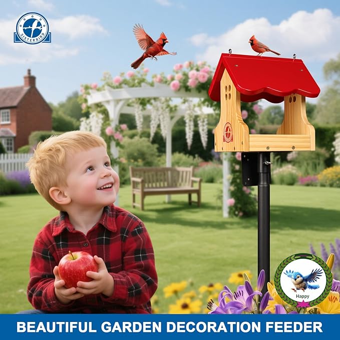 SISTERBIRD Wooden Bird Feeder for Outside, Premium Wooden Bird Feeders Kit for Outdoors Hanging, Garden Decoration Cardinal Bird Feeder, Assembly Required