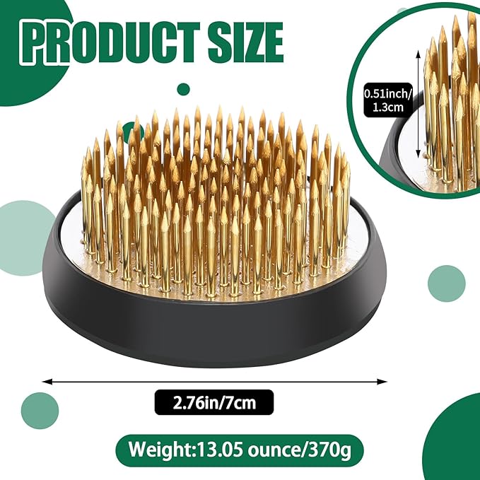 Sliner 8 Pcs 2.76 Inch Floral Frogs Round Brass Flower Holder Japanese Ikebana Vase Floral Frogs Arranger Fixed Tools Pin for Flower Arrangement Home DIY Craft(Gold)