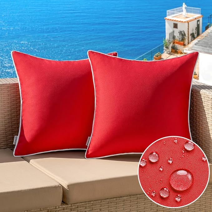MIULEE Pack of 2 Outdoor Waterproof Pillow Covers Decorative Farmhouse Throw Pillow Covers Square Solid Color Couch Pillow Covers for Patio Tent Bed Sofa Living Room 24x24 Inch Red