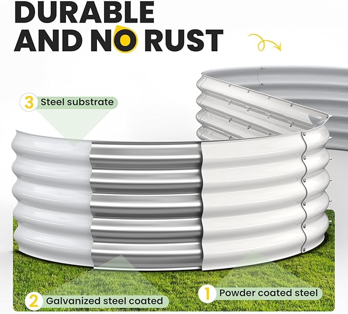 Pattiumo Galvanized Raised Garden Bed 8×2×1.5 FT, Round Metal Raised Garden Bed Outdoor Planter Box with Open Bottom, Rust-Resistant Steel Garden Bed for Vegetables Herbs Flowers, Easy Assembly