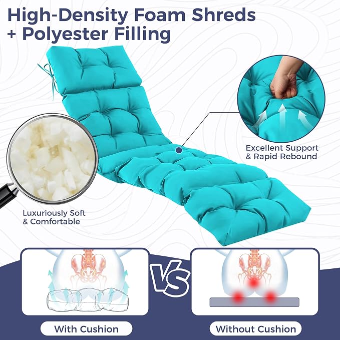 Outdoor Chaise Lounge Cushions 75.1x22.8x4.7 Inch, Waterproof Lounge Chair Cushions for Pool, Patio, Deck, Lawn, Fade Resistant Lounge Cushions for Outdoor Furniture, Teal, Set of 2