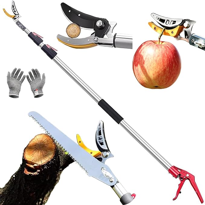 xixi-home Cut and Hold Pruners 4.6-9.8 Ft Long Reach Pole Saw Pruning Shears and Hold Bypass Pruner Extendable Tree Trimmer with Dedicated Serrations Telescoping Fruit Picker