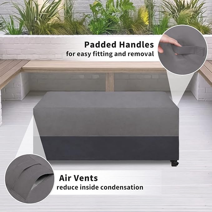 Easy-Going Patio Coffee Table Cover Small Outdoor Rectangular Furniture Ottoman Table Cover, UV Resistant Waterproof (48" Lx28 Wx16 H, Gray/Dark Gray)