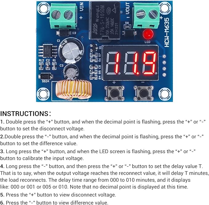 2 PCS Digital Low Voltage Protector, ICSTATION DC 12-36V 20A Low Voltage Cutoff Disconnect Switch Over-Discharge Protection Module for Lead Acid Lithium Battery Solar Panel Lighting System