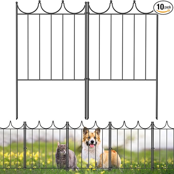 Decorative Garden Fence, 24in(H)×10.4ft(L), 10 Pack | No Dig Animal Barrier, For Dog & Rabbits, Flower Bed Border, Yard & Patio Landscaping