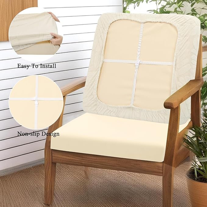 HEBE Stretch Patio Cushion Covers Set 8pcs,Waterproof Outdoor Couch Covers Replacement,Washable Reusable Seat Cushion Slipcovers for Patio Furniture Protector,Chair Cushion Cover